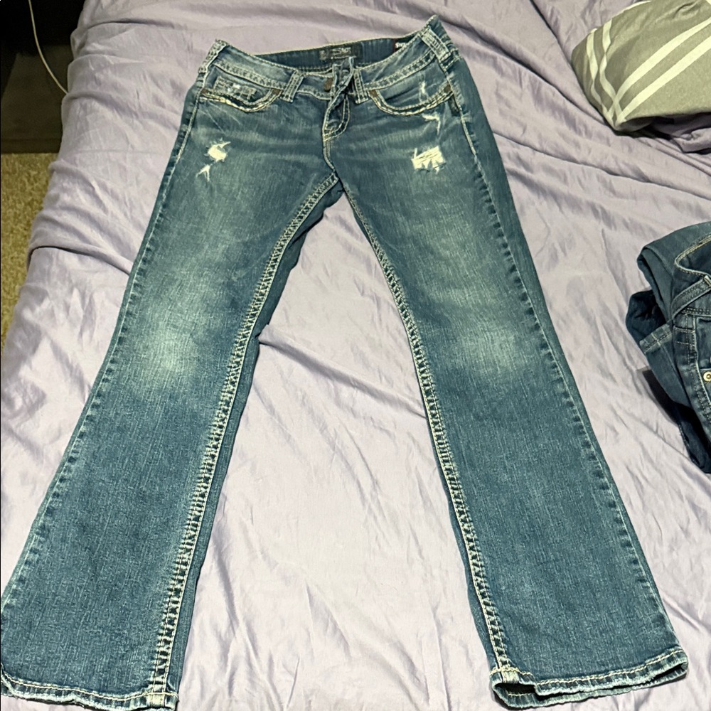 Silver Jeans Distressed Blue Bootcut Jeans
